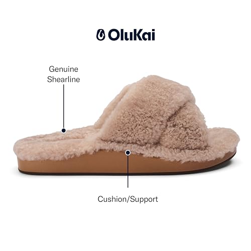 OLUKAI Hila Heu Women's Slipper, Women's Slip-On Shoes, Genuine Shearling, Wet Grip Soles for Inside & Outside Wear, Cute & Ultra-Soft Comfort Fit, Tan/Tan, 11 - Image 3