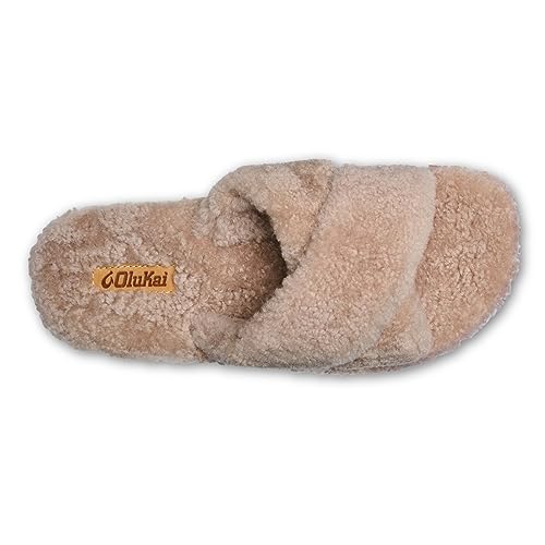 OLUKAI Hila Heu Women's Slipper, Women's Slip-On Shoes, Genuine Shearling, Wet Grip Soles for Inside & Outside Wear, Cute & Ultra-Soft Comfort Fit, Tan/Tan, 11 - Image 4