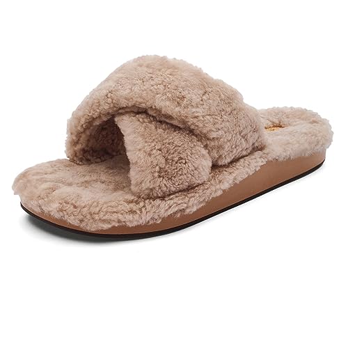 OLUKAI Hila Heu Women's Slipper, Women's Slip-On Shoes, Genuine Shearling, Wet Grip Soles for Inside & Outside Wear, Cute & Ultra-Soft Comfort Fit, Tan/Tan, 11 - Image 1