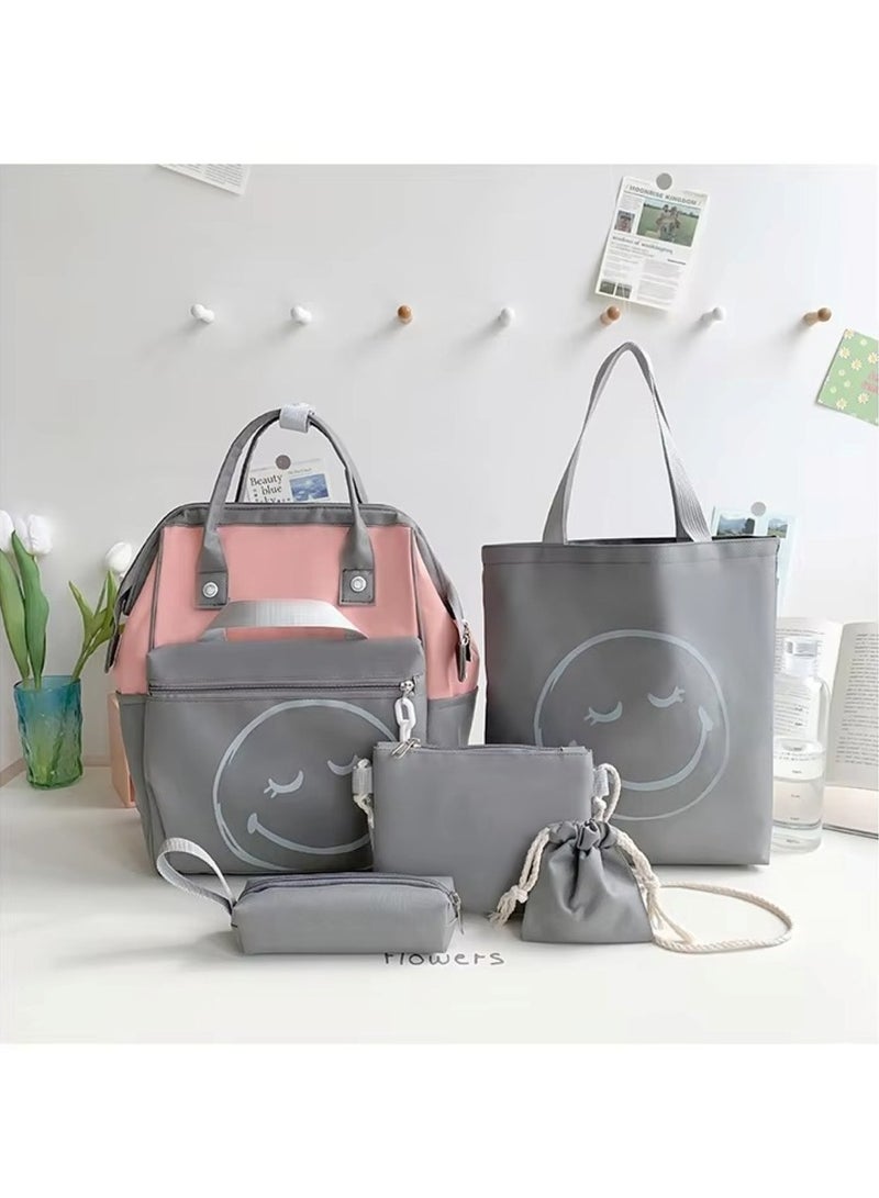 Huitich 4-Piece Mommy & Baby Travel Bag Set Stylish Grey & Pink - Image 2