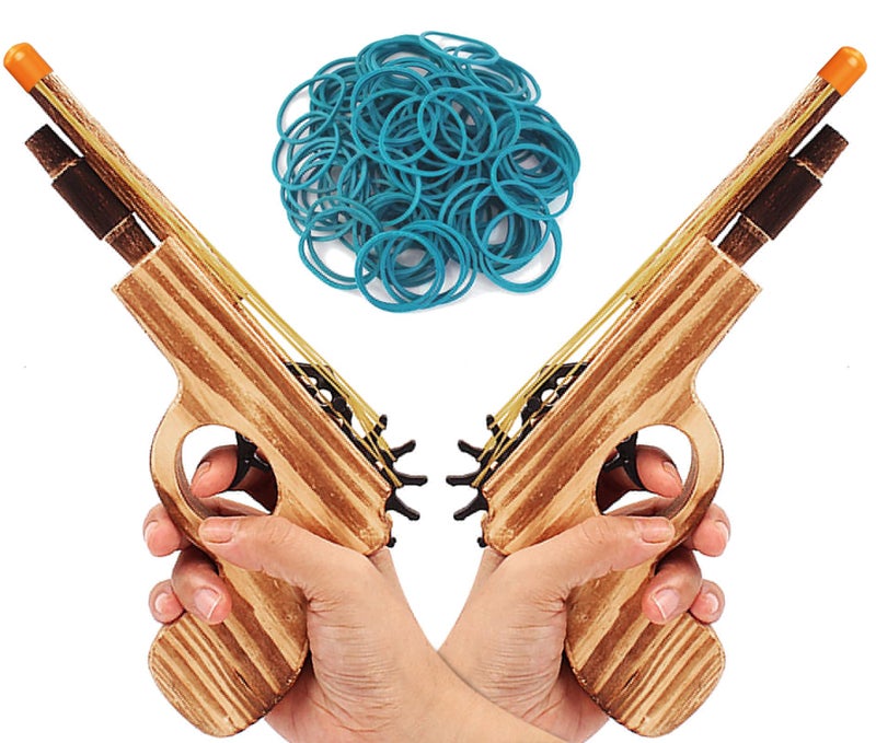 2 Pcs Wooden Rubber Band Gun Quality Wood Handmade Kids Outdoor Toy 9 Inches Length - Image 3