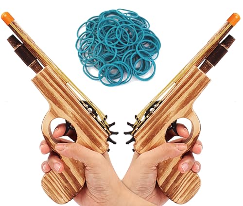 2 Pcs Wooden Rubber Band Gun Quality Wood Handmade Kids Outdoor Toy 9 Inches Length - Image 1