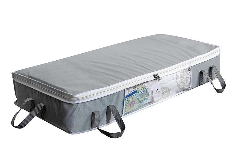 Homestrap Big Under Bed Storage/Organizer for Quilts, Comforters, Blanket Storage With Large Front Windowt, Fabric, Grey - Image 1