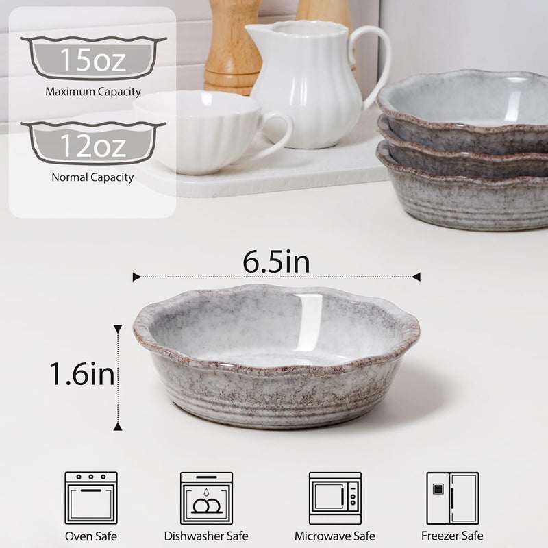 NUTRIUPS Small Pie Pans Set of 4, 6.5 Inch Ceramic Mini Pot Pie Baking Dishes, Oven Safe (6.5in, Grey, 4PCS) - Image 2