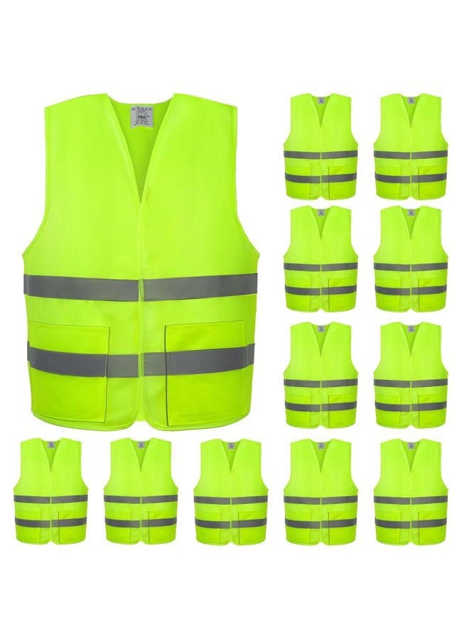 VOCHIC Safety Vests 12 Pack with Pockets- Reflective High Visibility, Hi Vis Mesh Vest with Silver Strip for Men/Women, Work, Cycling, Runner, Surveyor, Volunteer, Crossing Guard, Construction, Walking - Image 1