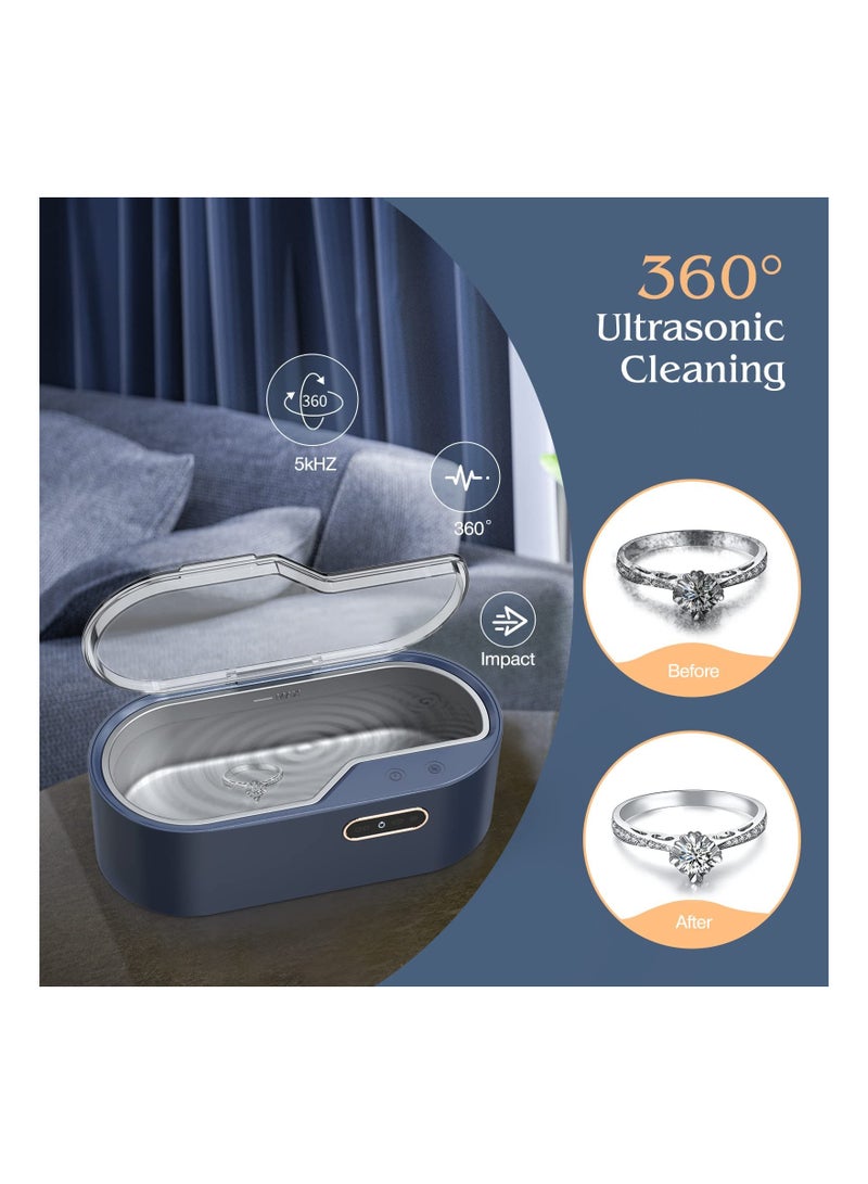 Jewelry Ultrasonic Cleaner,Professional Cleaning Machine for All Jewelry SUS 304 Tank, 45kHz Portable Household Cleaner for Eyeglasses, Watches, Rings, Necklaces, Dentures  450ml, Navy Blue - Image 5