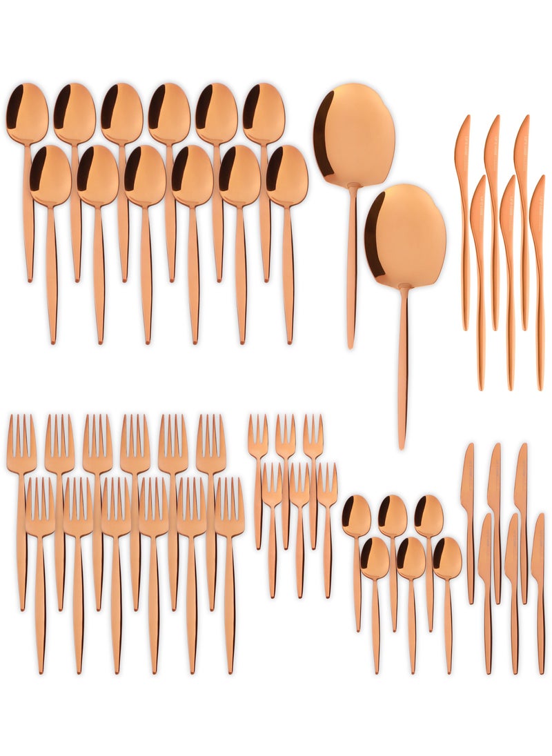 Life Smile - 50 Pieces Cutlery Set for 12 Person,Pure Stainless Steel,Mirror Polished Set Include Dinner Spoon/Tea Spoon/Dinner Fork/Cake Fork/Dinner Knife/Fruit Knife/Rice Server (SHINE ROSE GOLD) - Image 1