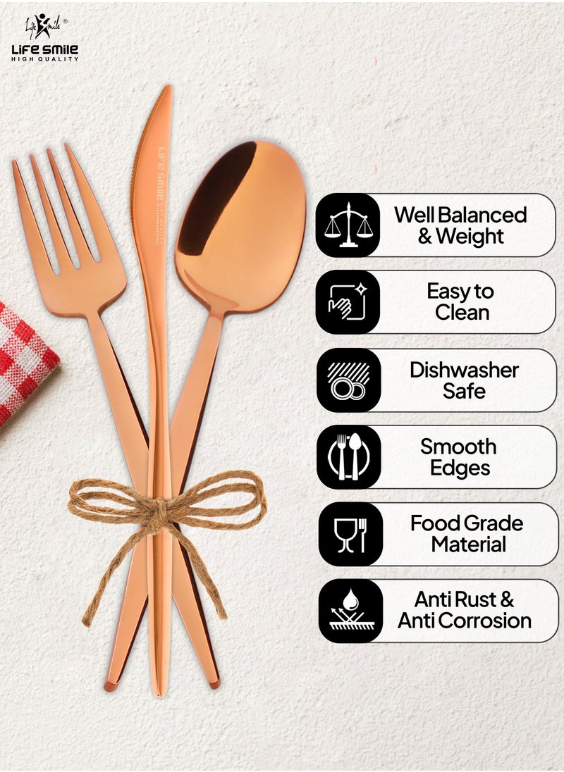 Life Smile - 50 Pieces Cutlery Set for 12 Person,Pure Stainless Steel,Mirror Polished Set Include Dinner Spoon/Tea Spoon/Dinner Fork/Cake Fork/Dinner Knife/Fruit Knife/Rice Server (SHINE ROSE GOLD) - Image 1