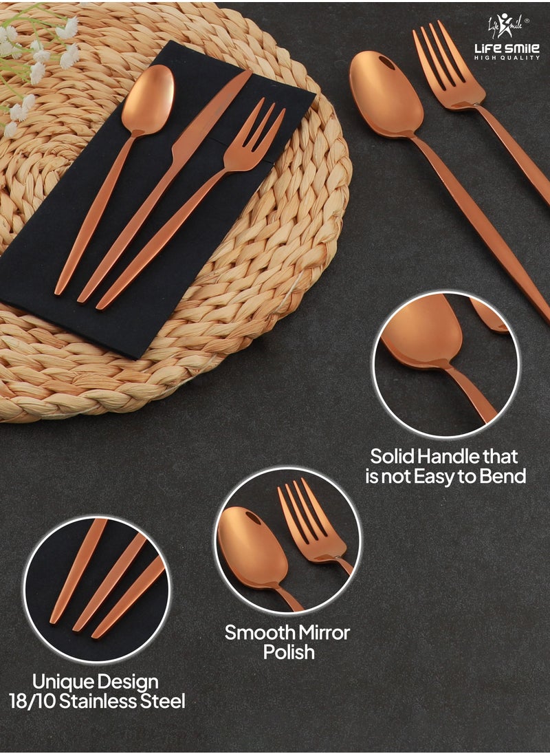 Life Smile - 50 Pieces Cutlery Set for 12 Person,Pure Stainless Steel,Mirror Polished Set Include Dinner Spoon/Tea Spoon/Dinner Fork/Cake Fork/Dinner Knife/Fruit Knife/Rice Server (SHINE ROSE GOLD) - Image 1