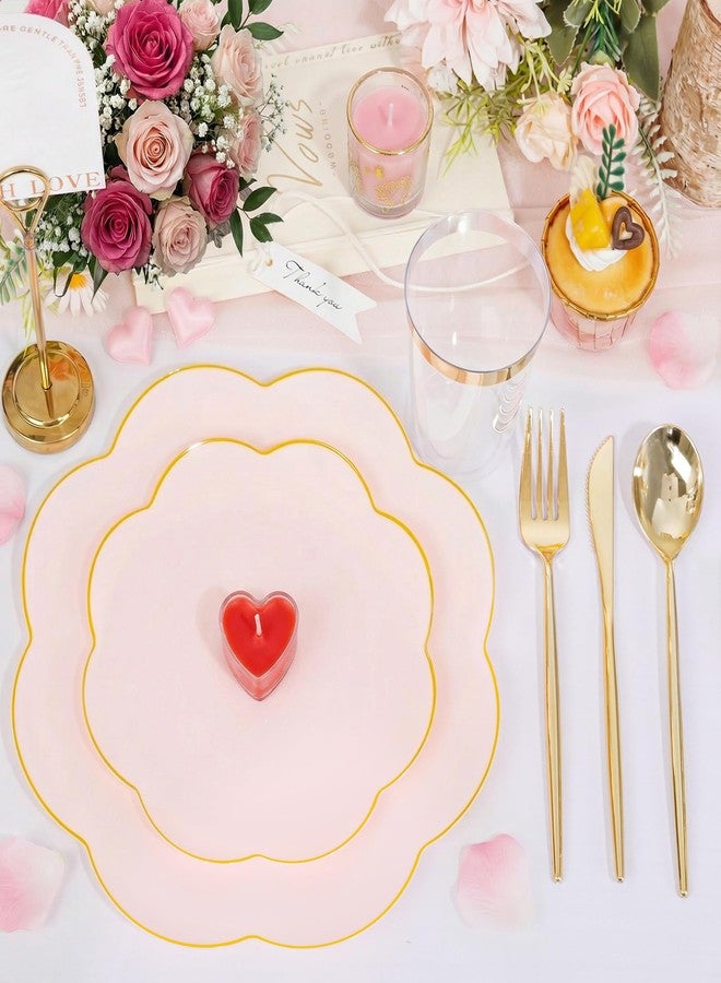 ejonirinjonir EI 180pcs Pink Plastic Plates with Gold Plastic Silverware,Party Plates Disposable,Pink Dinnerware Set for Afternoon Tea,Wedding,Birthday,Easter,Spring,Mother's Day,Valentine's Day - Image 2