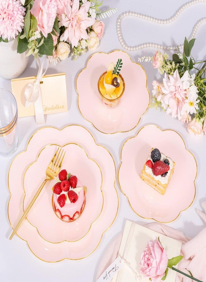ejonirinjonir EI 180pcs Pink Plastic Plates with Gold Plastic Silverware,Party Plates Disposable,Pink Dinnerware Set for Afternoon Tea,Wedding,Birthday,Easter,Spring,Mother's Day,Valentine's Day - Image 4