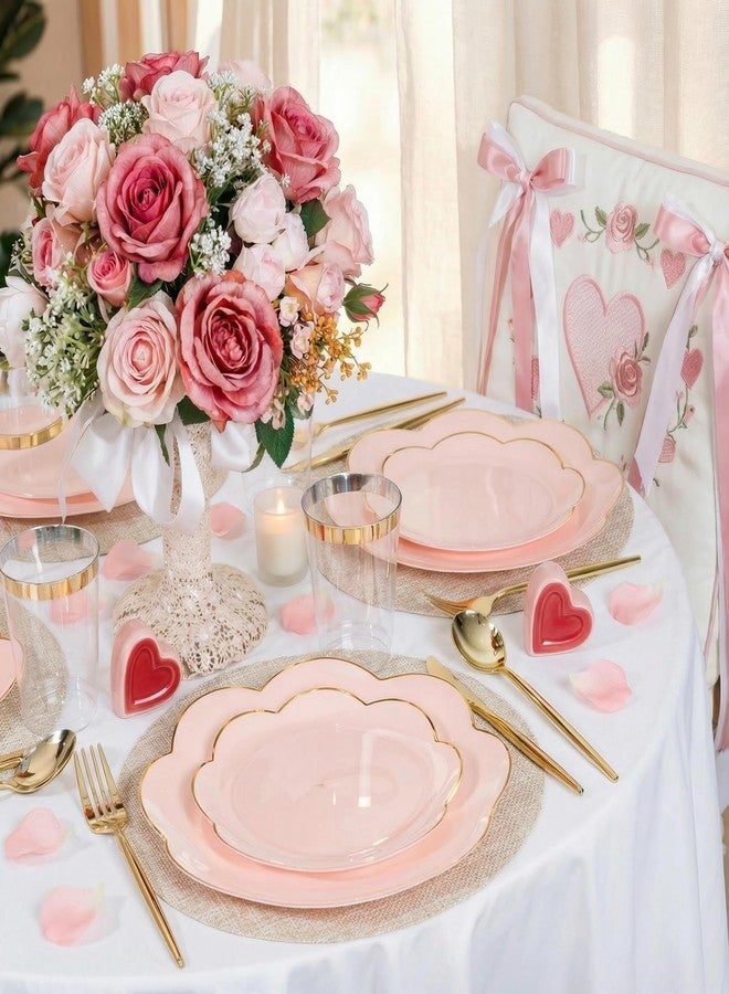 ejonirinjonir EI 180pcs Pink Plastic Plates with Gold Plastic Silverware,Party Plates Disposable,Pink Dinnerware Set for Afternoon Tea,Wedding,Birthday,Easter,Spring,Mother's Day,Valentine's Day - Image 5