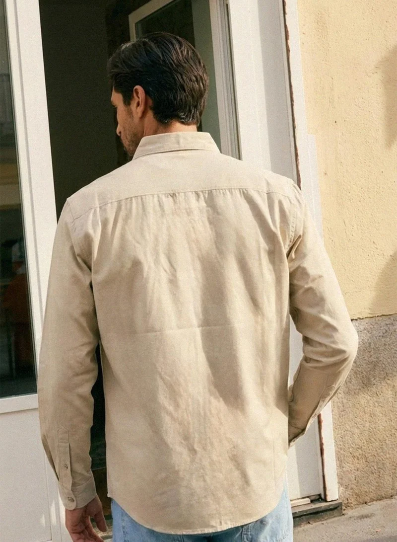 Dennis Lingo  Oatmeal Poly Cotton Solid Button Down Regular Shirt For Men for Men | Best Price UAE