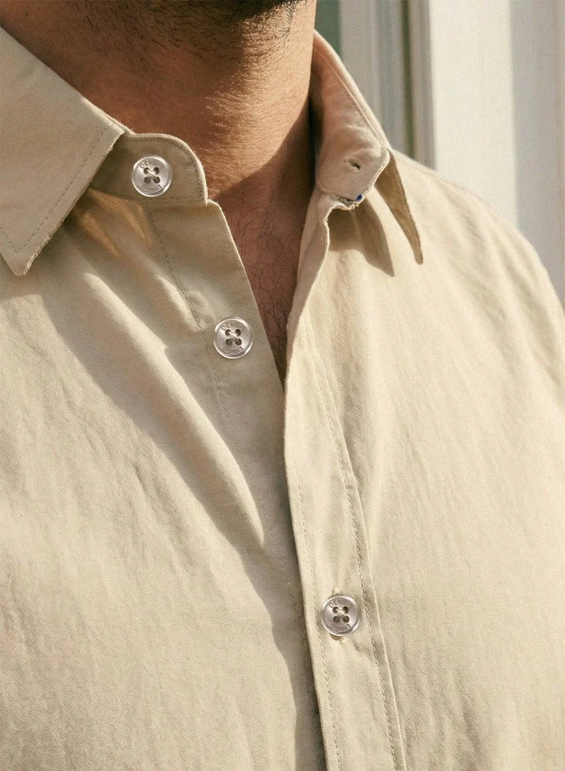 Dennis Lingo  Oatmeal Poly Cotton Solid Button Down Regular Shirt For Men for Men | Best Price UAE