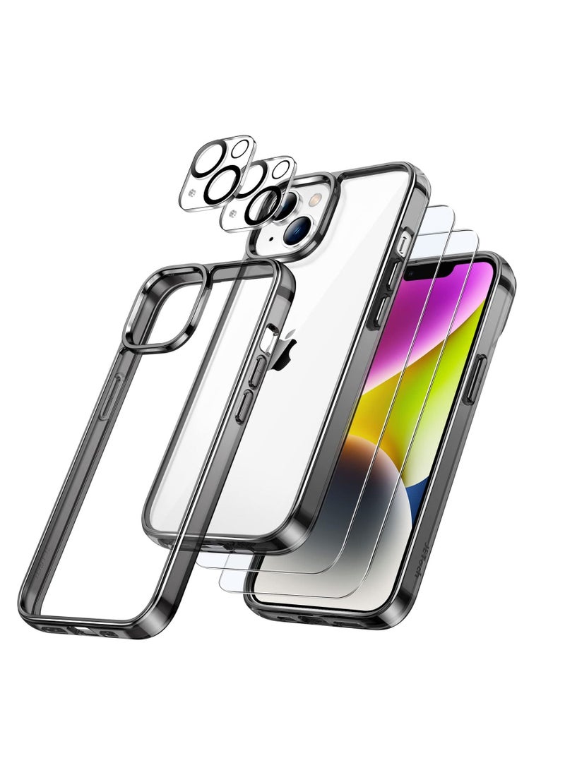 جي تيك جراب لهاتف iPhone 14 6.1 بوصة مع واقي شاشة مكون من قطعتين و 2 عبوة واقي عدسة الكاميرا تغطية كاملة بغشاء زجاجي مقوى وممتص للصدمات وغطاء هاتف أسود - Image 1