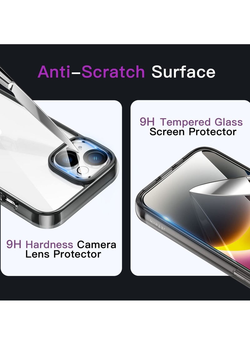 جي تيك جراب لهاتف iPhone 14 6.1 بوصة مع واقي شاشة مكون من قطعتين و 2 عبوة واقي عدسة الكاميرا تغطية كاملة بغشاء زجاجي مقوى وممتص للصدمات وغطاء هاتف أسود - Image 4