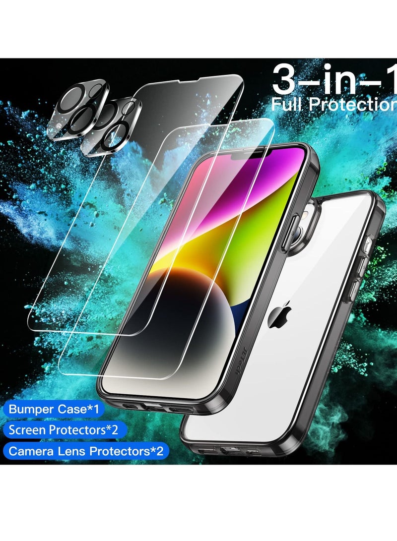جي تيك جراب لهاتف iPhone 14 6.1 بوصة مع واقي شاشة مكون من قطعتين و 2 عبوة واقي عدسة الكاميرا تغطية كاملة بغشاء زجاجي مقوى وممتص للصدمات وغطاء هاتف أسود - Image 5