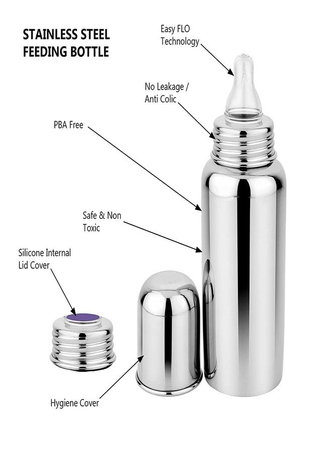 Miracle Moms Smooth Transition Anti-Colic 304 Grade Stainless Steel Milk Bottles with Nipple for Your Newborn Baby/Toddlers/Infants for Drinks/Milk/Water/BPA-Free Sipper Nipple (Pack of 1) 240 ML - Image 3