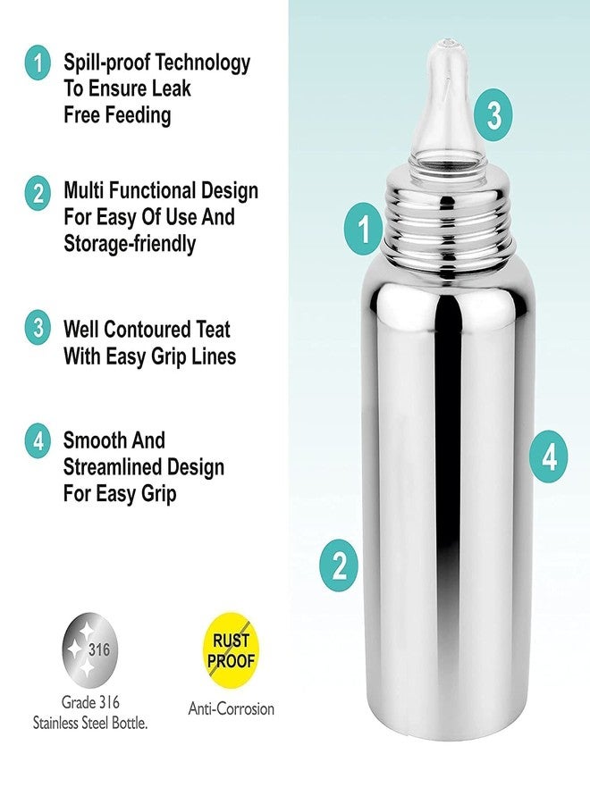 Miracle Moms Smooth Transition Anti-Colic 304 Grade Stainless Steel Milk Bottles with Nipple for Your Newborn Baby/Toddlers/Infants for Drinks/Milk/Water/BPA-Free Sipper Nipple (Pack of 1) 240 ML - Image 5
