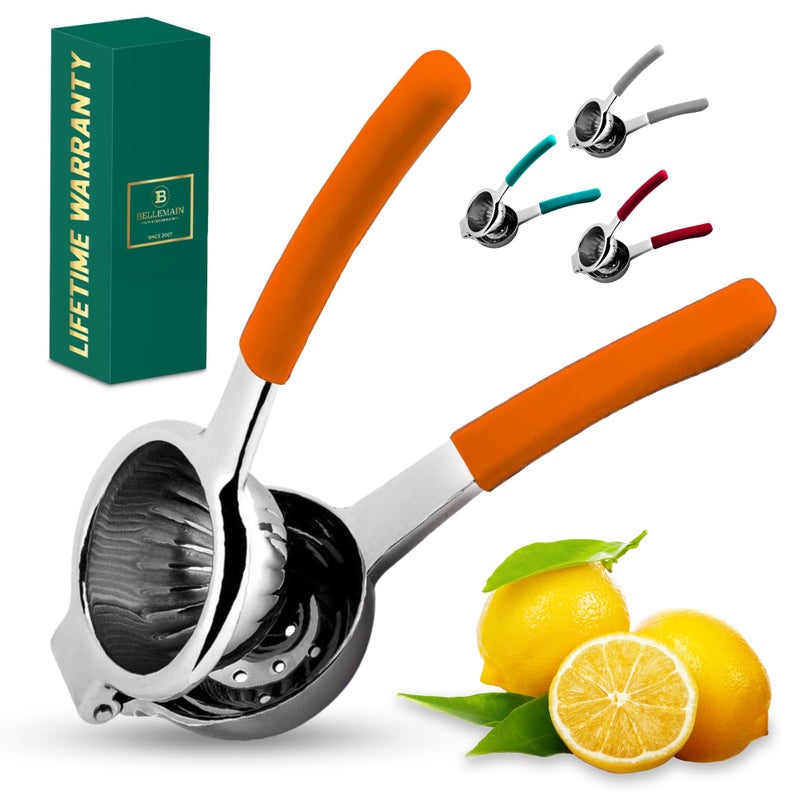 بيلمين عصارة حمضيات بيلمان | عصارة ليمون معدنية | عصارة ليمون وليم من الفولاذ المقاوم للصدأ بمقابض سيليكون | عصارة يدوية، عصارة حمضيات، عصارة محمولة باليد | عصارة بار للنادل (برتقال) - Image 1