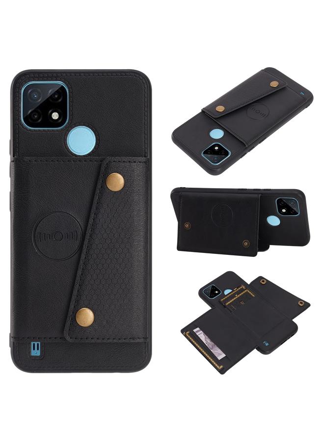 اس-توب جراب لهاتف OPPO Realme C21Y بمشبك مزدوج من البولي يوريثان الحراري وغطاء مغناطيسي مقاوم للصدمات مع فتحات للبطاقات وحامل - Image 1