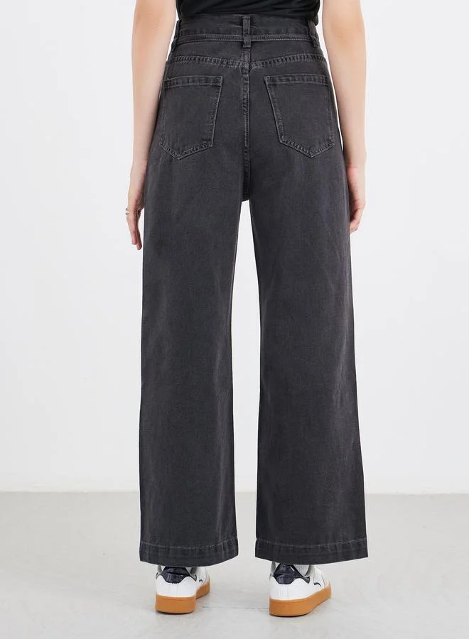 Styli Styli Mid Rise Wide Leg Washed Jeans