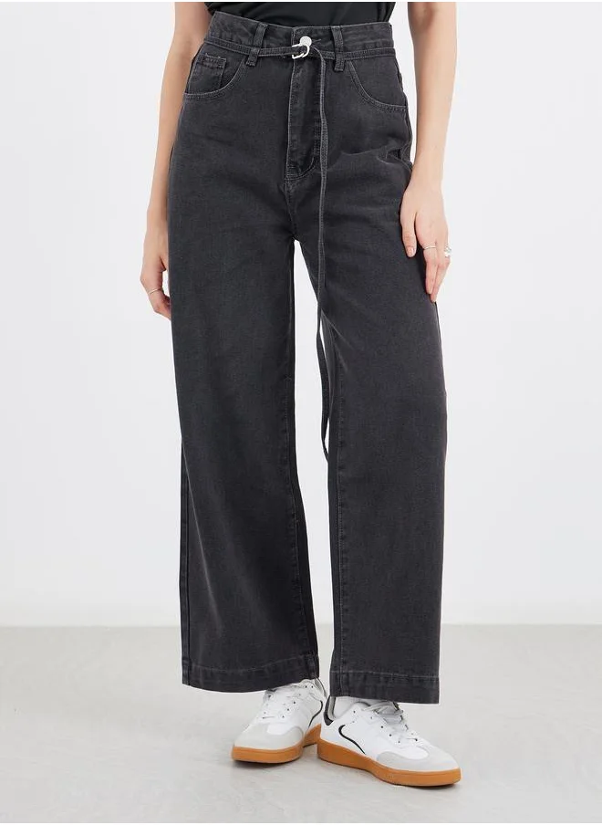 ستايلي Styli Mid Rise Wide Leg Washed Jeans