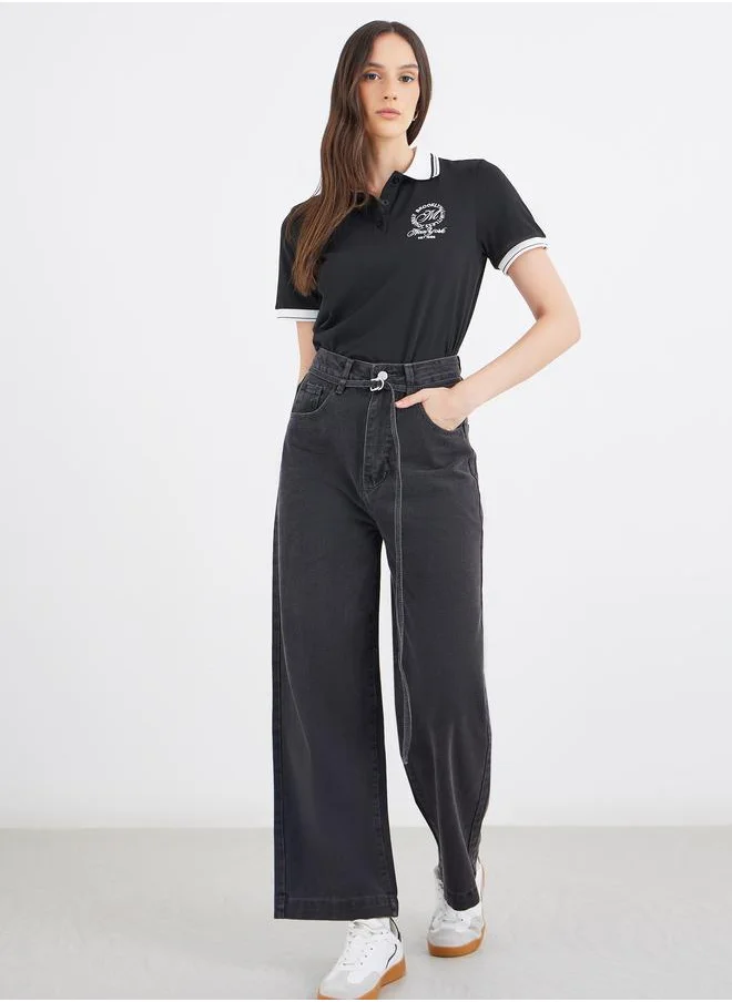 ستايلي Styli Mid Rise Wide Leg Washed Jeans