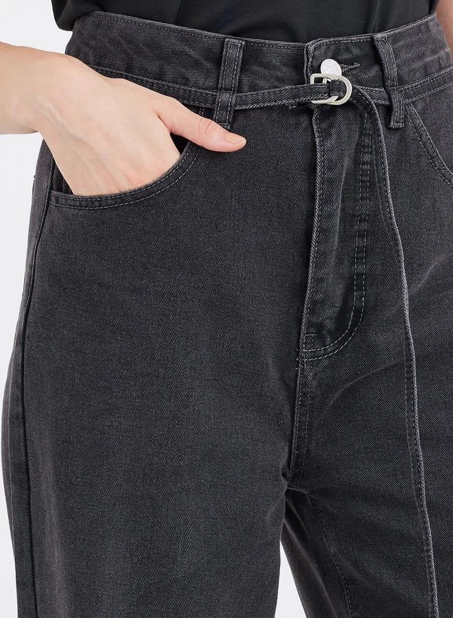 Styli Styli Mid Rise Wide Leg Washed Jeans
