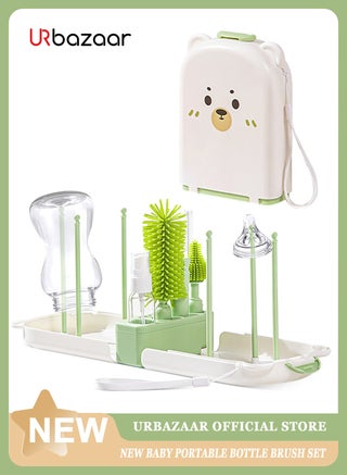 مجموعة تنظيف زجاجات الأطفال 6 في 1 مع فرشاة سيليكون وفرشاة حلمة وفرشاة قش ورف تجفيف (دب أخضر) - pzsku/ZF9D7D44F2DD42C61050DZ/45/1746192085/7973b5ee-92c6-4e7e-af04-91cf1124aa04
