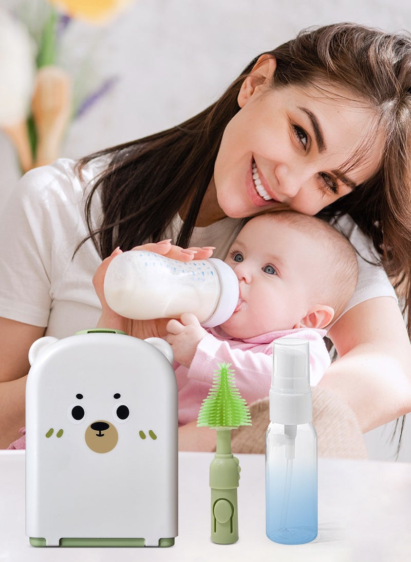 مجموعة تنظيف زجاجات الأطفال 6 في 1 مع فرشاة سيليكون وفرشاة حلمة وفرشاة قش ورف تجفيف (دب أخضر)