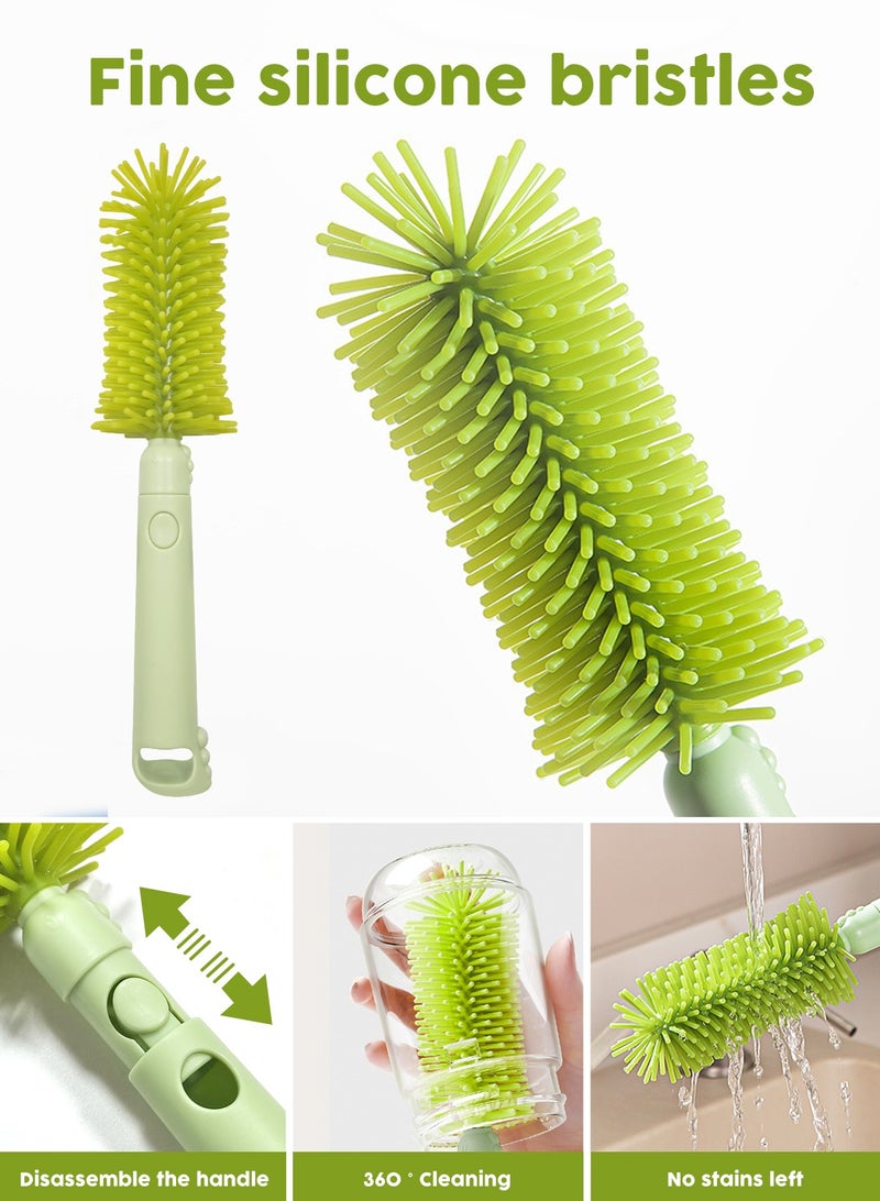 مجموعة تنظيف زجاجات الأطفال 6 في 1 مع فرشاة سيليكون وفرشاة حلمة وفرشاة قش ورف تجفيف (دب أخضر)