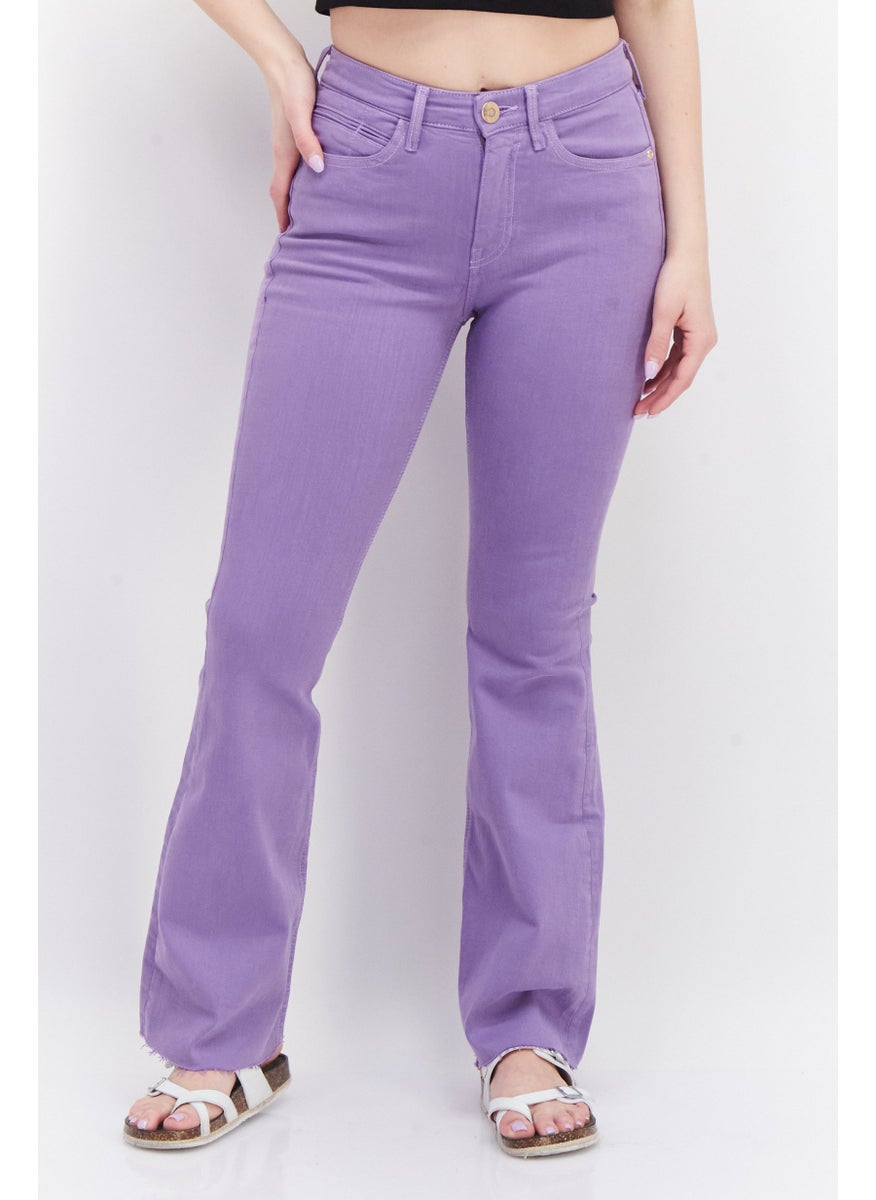 RIVER ISLAND - Women Wide Leg Plain Stretchable Jeans, Purple - Image 1
