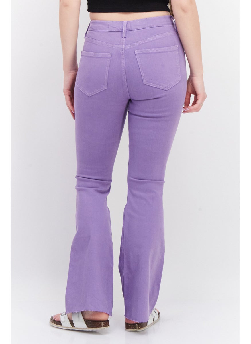 RIVER ISLAND - Women Wide Leg Plain Stretchable Jeans, Purple - Image 1