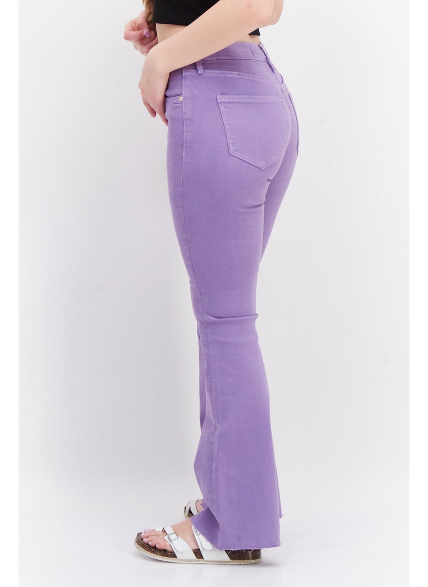 RIVER ISLAND - Women Wide Leg Plain Stretchable Jeans, Purple - Image 1