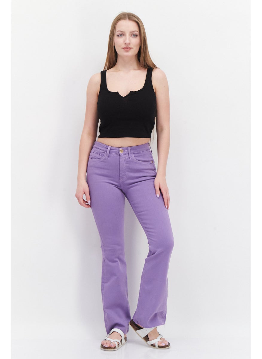 RIVER ISLAND - Women Wide Leg Plain Stretchable Jeans, Purple - Image 1