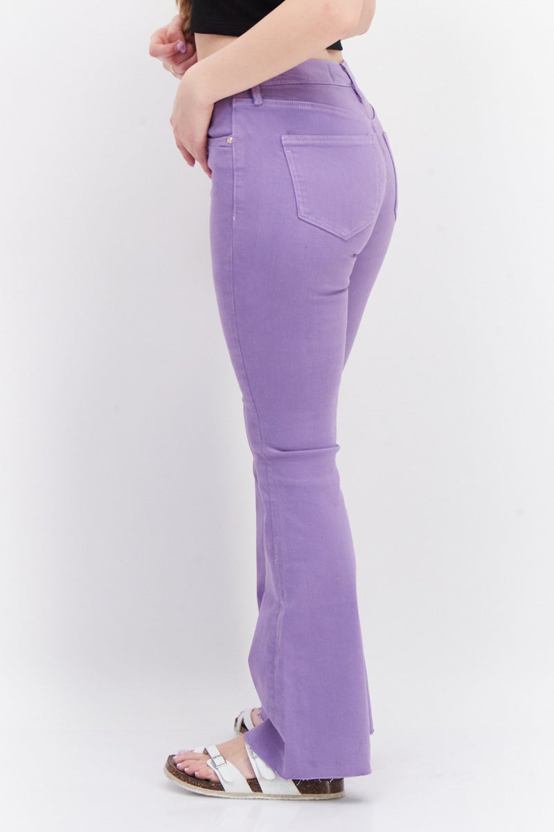 RIVER ISLAND جينز نسائي واسع الساق بلون موحد وقابل للتمدد، بنفسجي - Image 2