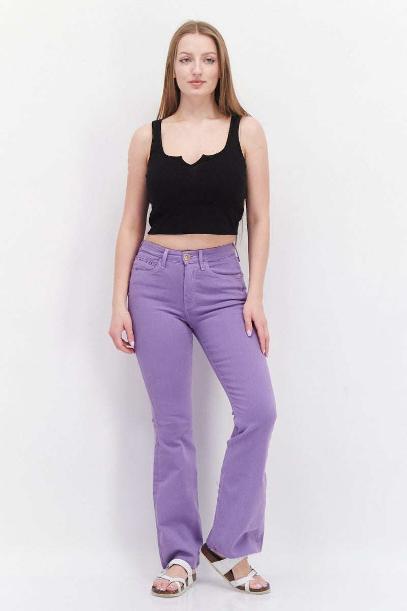 RIVER ISLAND جينز نسائي واسع الساق بلون موحد وقابل للتمدد، بنفسجي - Image 4