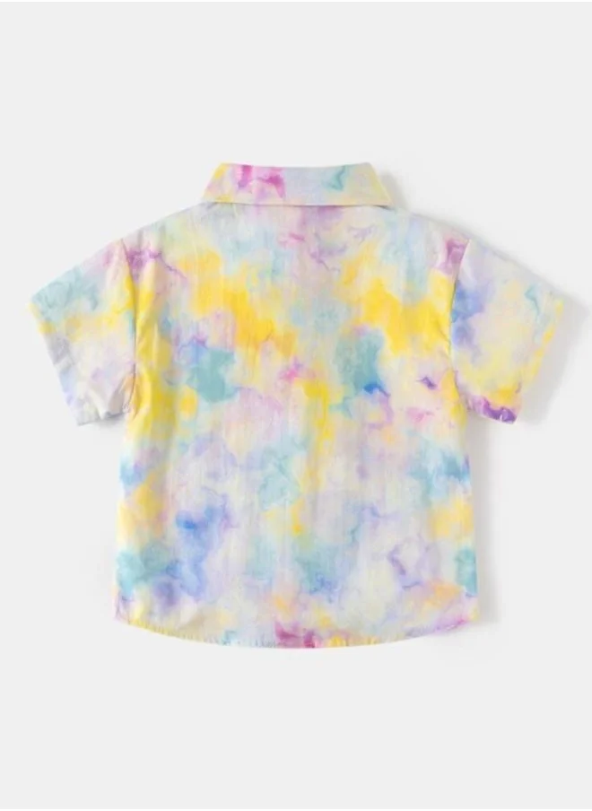 YUNIQEE White Collared Short Sleeve Printed Shirt