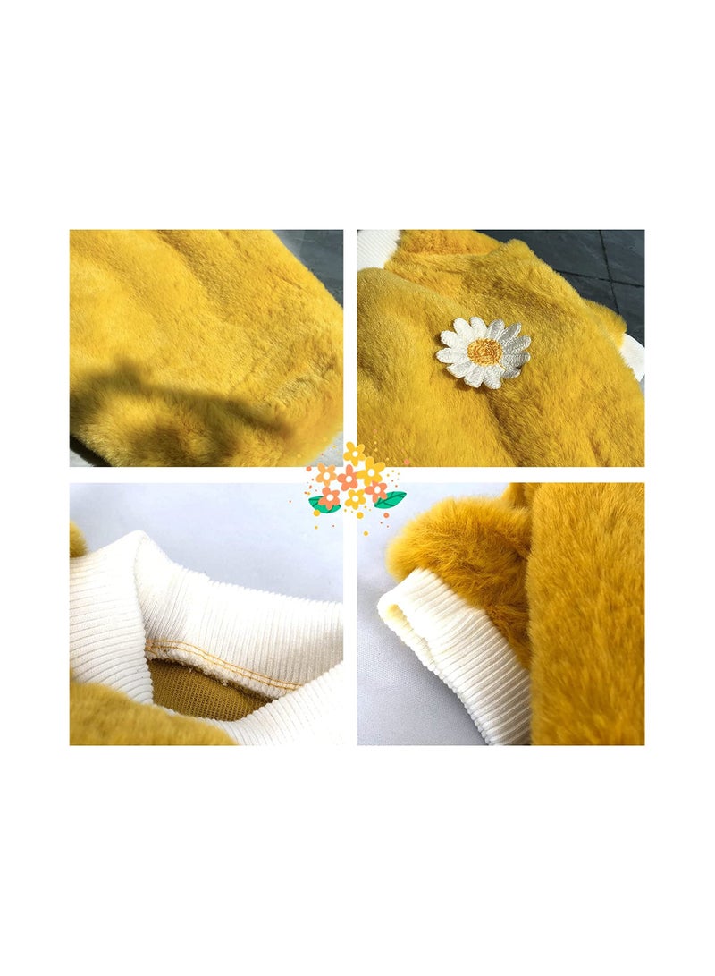 SYOSI Small Dog Sweater Cute Yellow Daisy Plush Dog Clothes for Small Dogs Warm Coat Sweater Winter Cloth for Small Puppy Soft Short Plush Clothes for Small Medium Dogs (Yellow Daisy) - Image 3