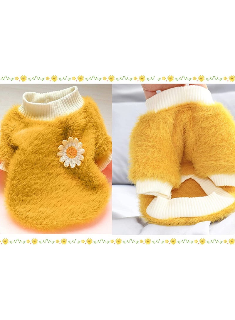 SYOSI Small Dog Sweater Cute Yellow Daisy Plush Dog Clothes for Small Dogs Warm Coat Sweater Winter Cloth for Small Puppy Soft Short Plush Clothes for Small Medium Dogs (Yellow Daisy) - Image 2