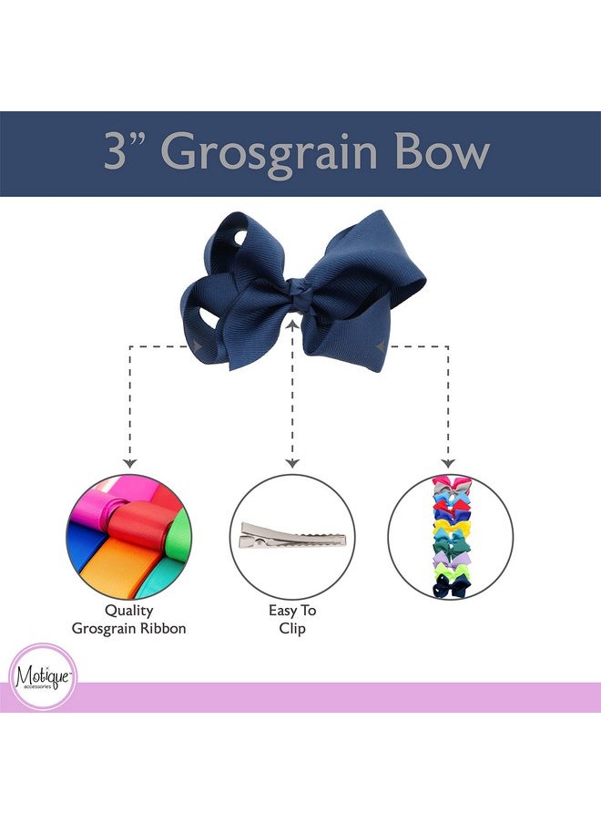 Motique Accessories 3 Inch Grosgrain Bow For Little Girls Set Of 2 (Navy)  - Image 4