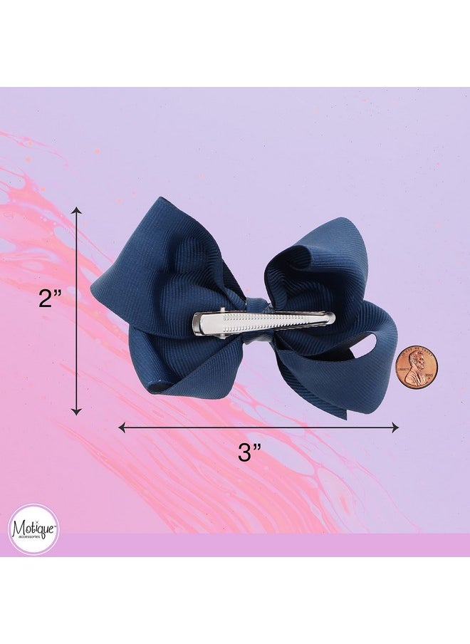Motique Accessories 3 Inch Grosgrain Bow For Little Girls Set Of 2 (Navy)  - Image 5