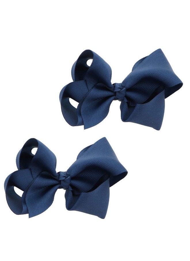 Motique Accessories 3 Inch Grosgrain Bow For Little Girls Set Of 2 (Navy)  - Image 2