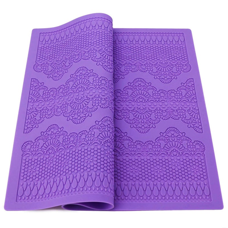 Beasea Fondant Lace Mold, Silicone Lace Mould for Cake Decorating Molds Silicone Shapes Border Decoration, Fondant Impression Mat Purple for Chocolate Sugar Sugarcraft Candy Cupcake Baking Embossing