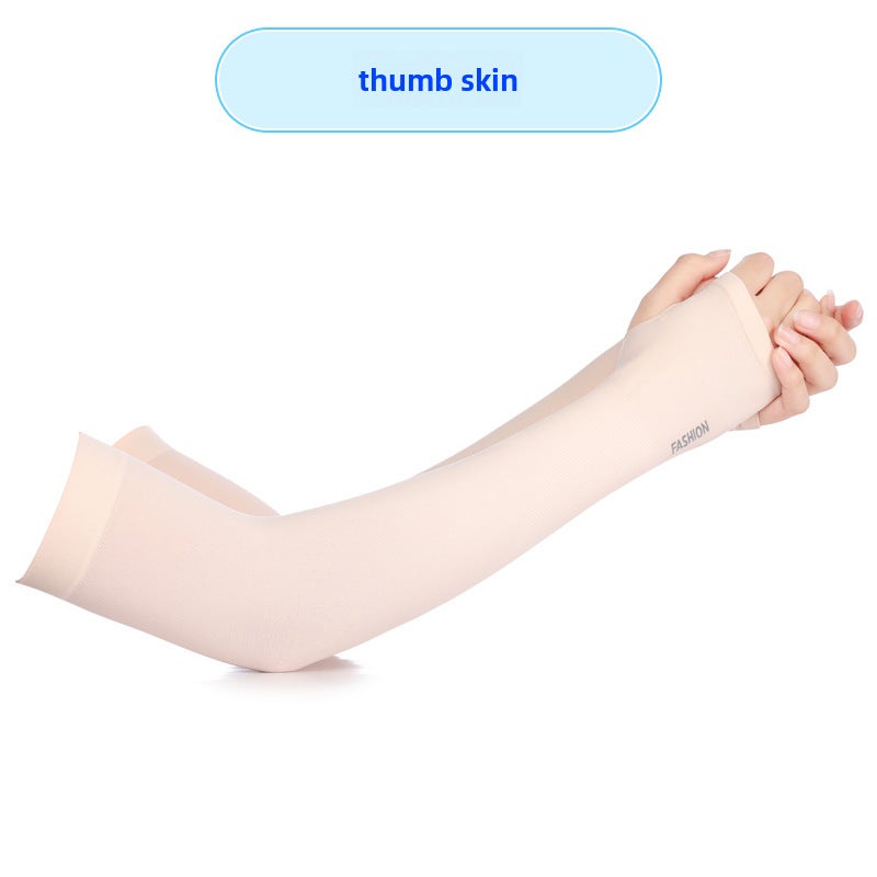 Summer UV Protection Ice Silk Arm Sleeves Unisex Thumb skin color 