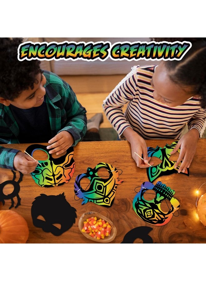 ArtCreativity Halloween Scratch Masks for Kids - Set of 60 Craft Masks with Elastic Strings and Wooden Scratch Sticks - Halloween Party Kits for Ages 4-12 - Image 2