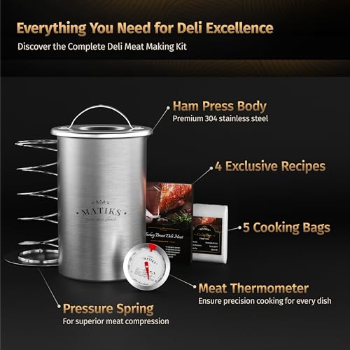Matiks Deli Meat Press Mold for Deli Meats - Make Your Own Healthy Homemade Ham with This Stainless Steel Lunch Meat Press Maker - Our Ham Maker Includes Bonus Thermometer, Recipes and Cooking Bags - Image 3