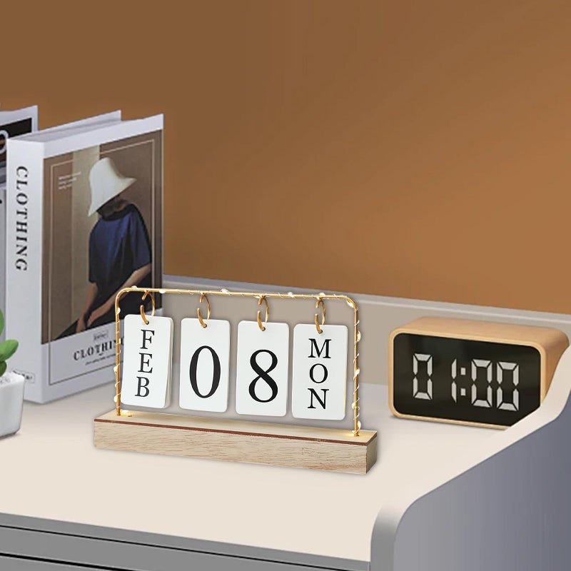 AUSTUFF Flip Wooden Perpetual Calendar Metal Desk Calendar 2023 For Daily Office Home Decor Monthly Weekly Year Planner Standing Kitchen Desk Decor Calendar White color - Image 4