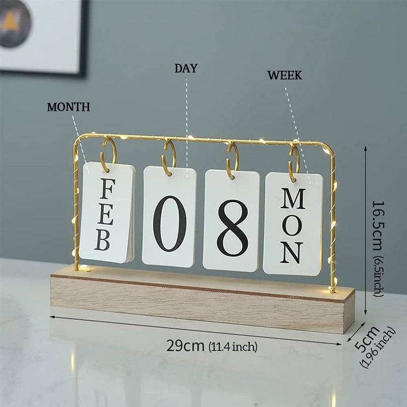 AUSTUFF Flip Wooden Perpetual Calendar Metal Desk Calendar 2023 For Daily Office Home Decor Monthly Weekly Year Planner Standing Kitchen Desk Decor Calendar White color - Image 2